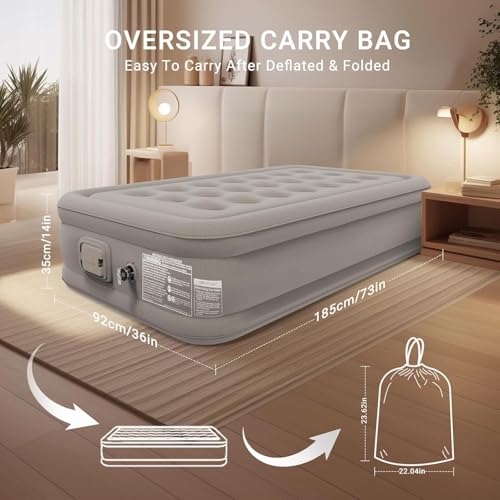 Single Air Bed, Inflatable Mattres With Free Electric Pump, Quick Self-Inflation/Deflation Guest Air Mattress, Blow Up Bed for Home Camping Versatile Sofa Cum Air Folding Sofa Bed–Long-Lasting (A)|B0FR59827M