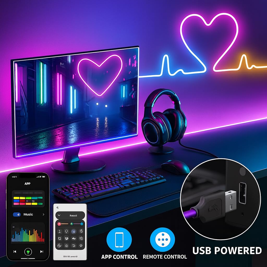 MoonlitDreams 5 Meter Smart RGB Neon LED Strip Lights with App & Remote