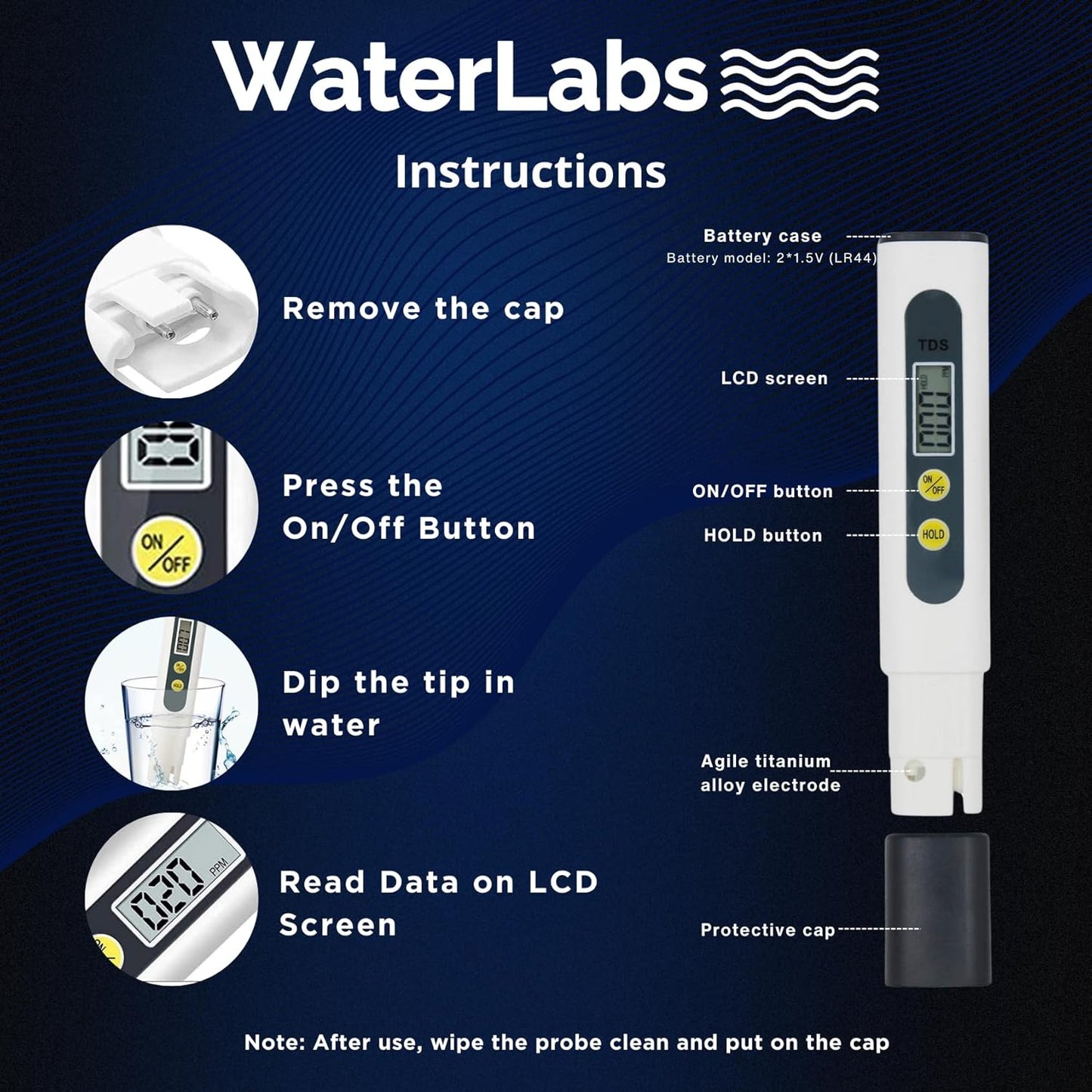 WaterLabs TDS Meter, Total Dissolved Solids & PPM Water Quality Tester