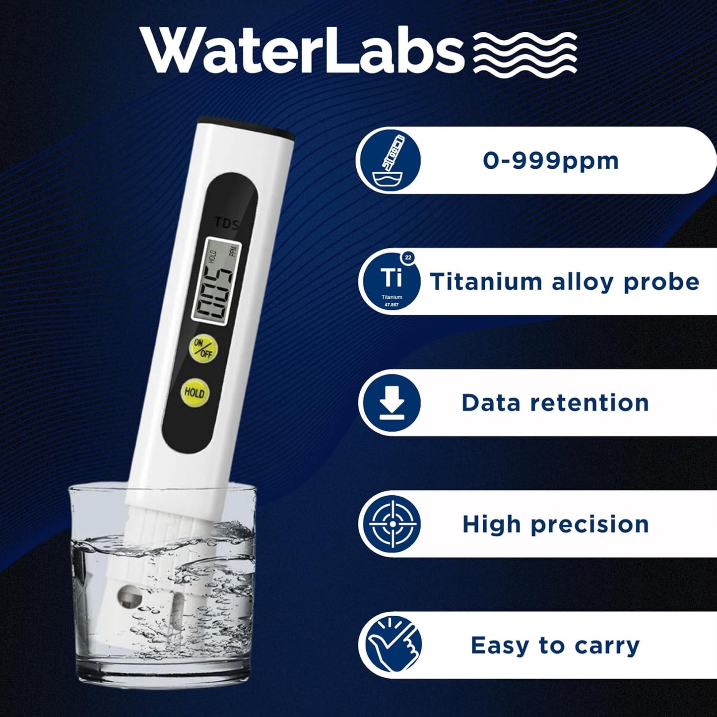 WaterLabs TDS Meter, Total Dissolved Solids & PPM Water Quality Tester
