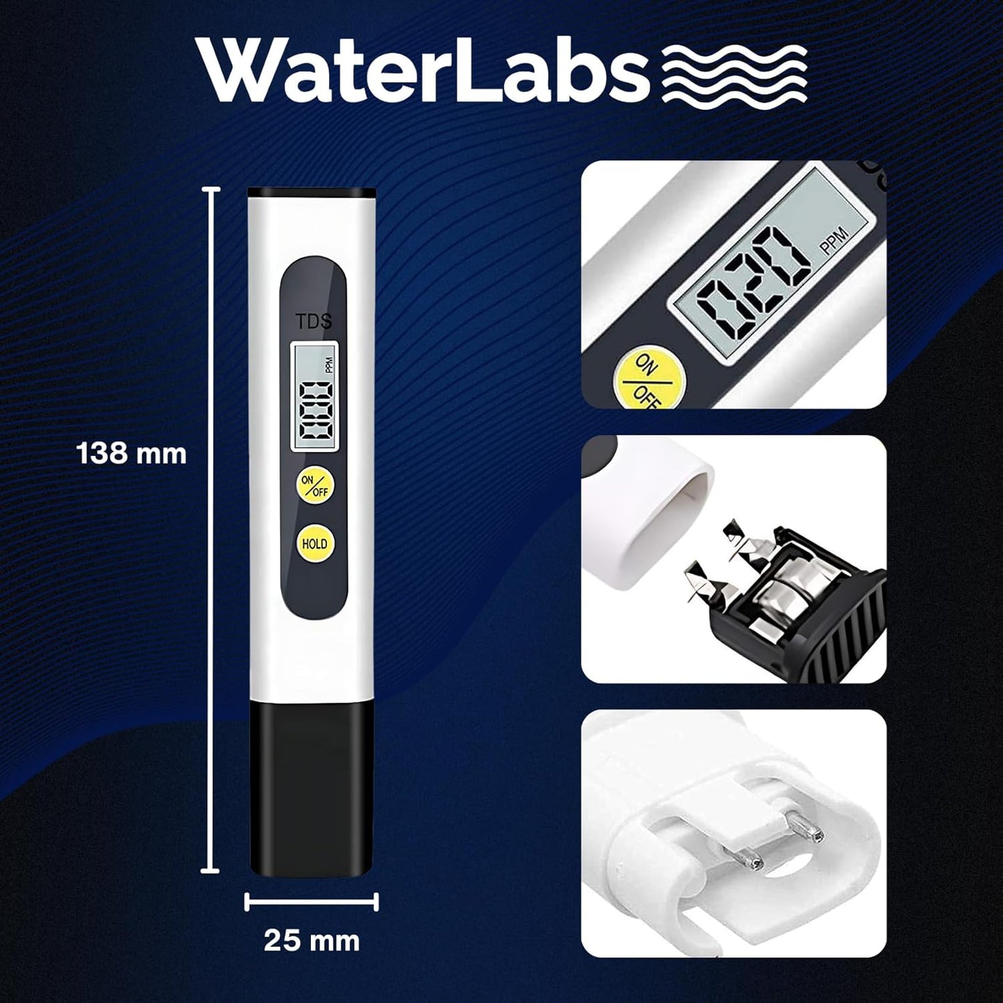 WaterLabs TDS Meter, Total Dissolved Solids & PPM Water Quality Tester