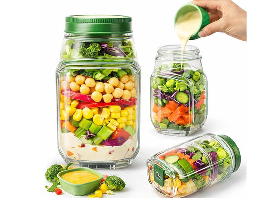 Leakproof Salad Jar with Side Opening & Dressing Container