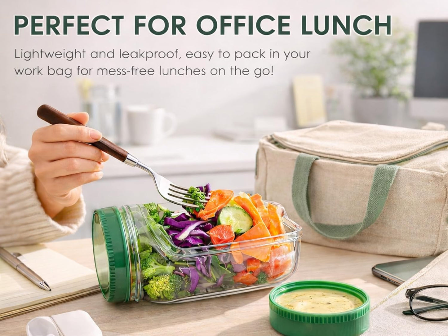 Leakproof Salad Jar with Side Opening & Dressing Container