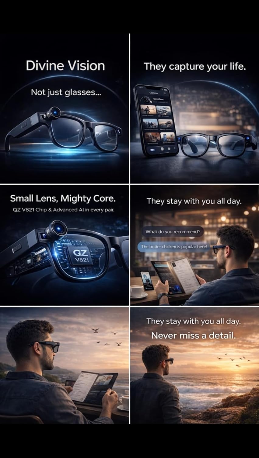 Smart AI Camera Glasses , 1200P HD Video Recording