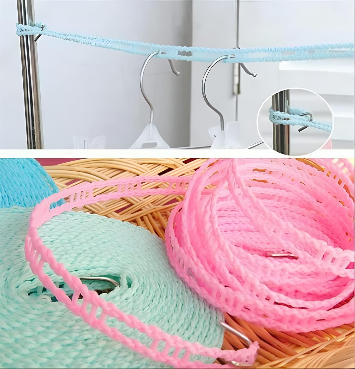 Windproof Anti Slip Clothes Drying Nylon Rope with Hooks (MV-116)