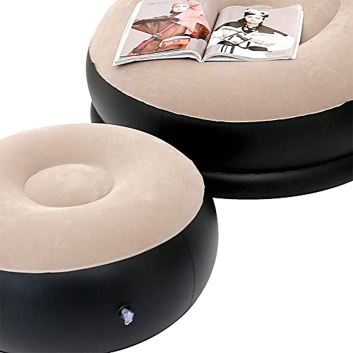 Dhyeraa Inflatable Lounger Set, 2-in-1 Sofa Chair with Footstool, Portable Outdoor Recliner with Air Pump, Multicolor (Khaki)|B0FC2Z2RPX
