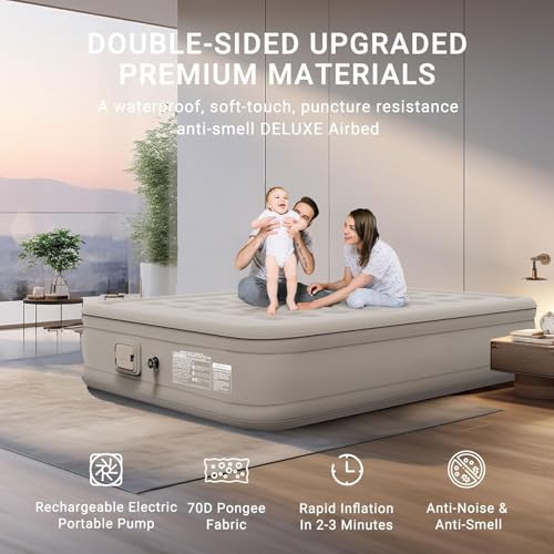 Single Air Bed, Inflatable Mattres With Free Electric Pump, Quick Self-Inflation/Deflation Guest Air Mattress, Blow Up Bed for Home Camping Versatile Sofa Cum Air Folding Sofa Bed–Long-Lasting (A)|B0FR59827M