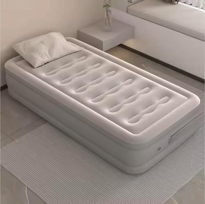 Single Air Bed, Inflatable Mattres With Free Electric Pump, Quick Self-Inflation/Deflation Guest Air Mattress, Blow Up Bed for Home Camping Versatile Sofa Cum Air Folding Sofa Bed–Long-Lasting (A)|B0FR59827M