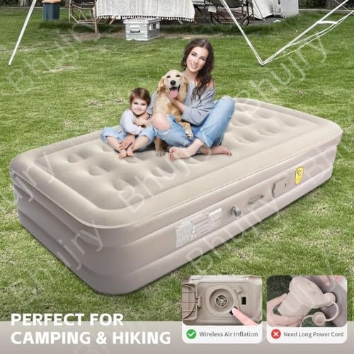 Single Air Bed, Inflatable Mattres With Free Electric Pump, Quick Self-Inflation/Deflation Guest Air Mattress, Blow Up Bed for Home Camping Versatile Sofa Cum Air Folding Sofa Bed–Long-Lasting (A)|B0FR59827M