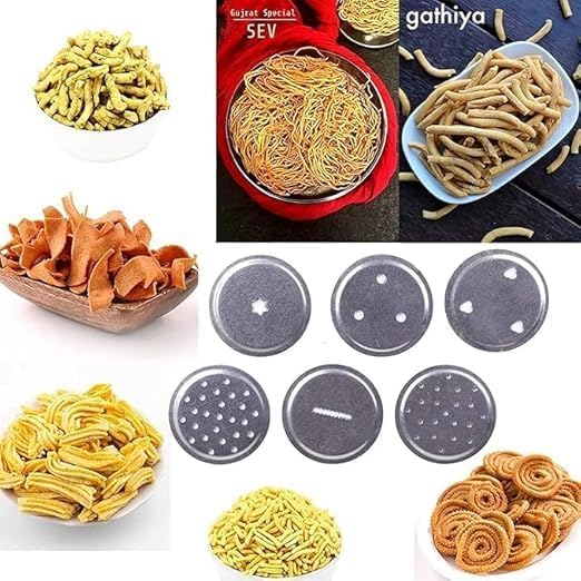 Stainless Steel Sev Sancha – 6 Jali Sev, Murukku, Bhujiya, Noodles & Namkeen Maker