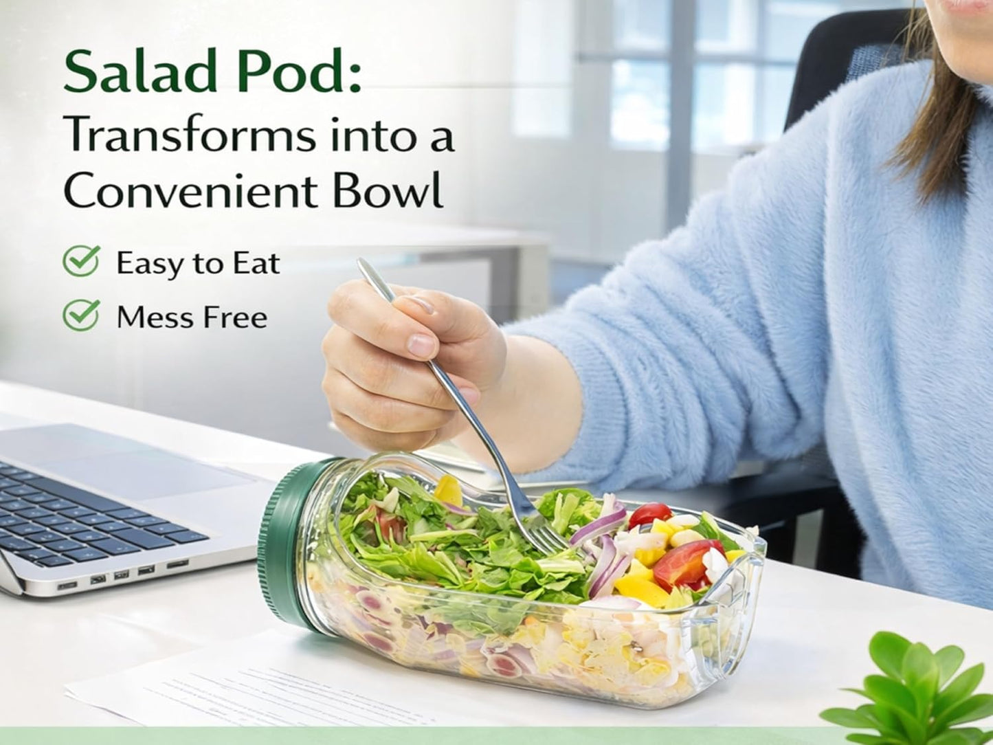 Leakproof Salad Jar with Side Opening & Dressing Container