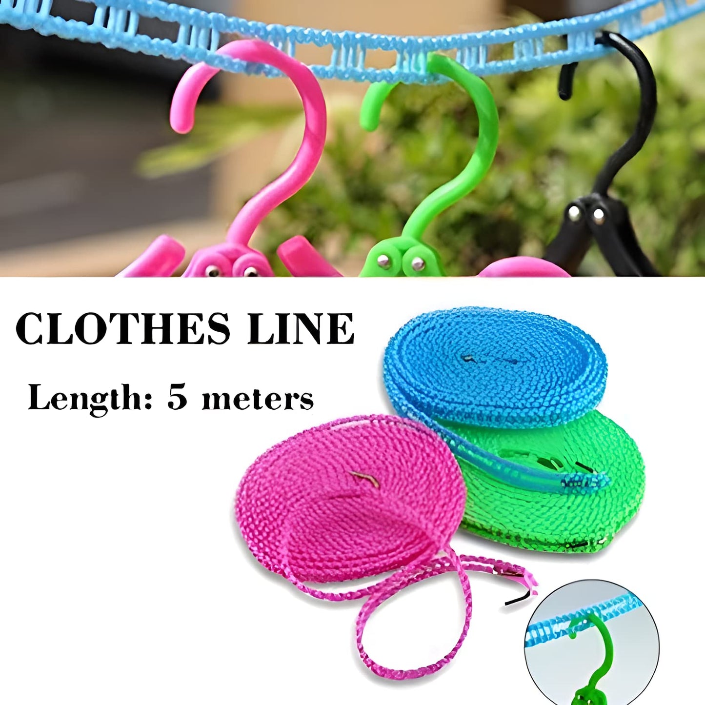 Windproof Anti Slip Clothes Drying Nylon Rope with Hooks (MV-116)