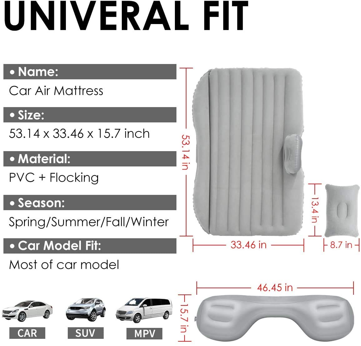 Car Inflatable Bed with Pump & 2 Comfort Air Pillow