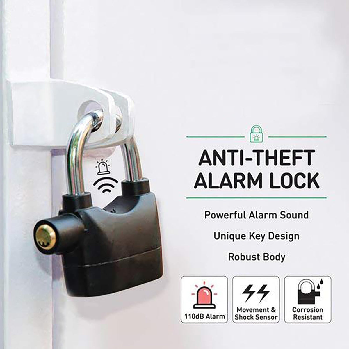Security Alarm Lock – 110dB Anti-Theft Waterproof Padlock for Bike, Bicycle, Door & Window