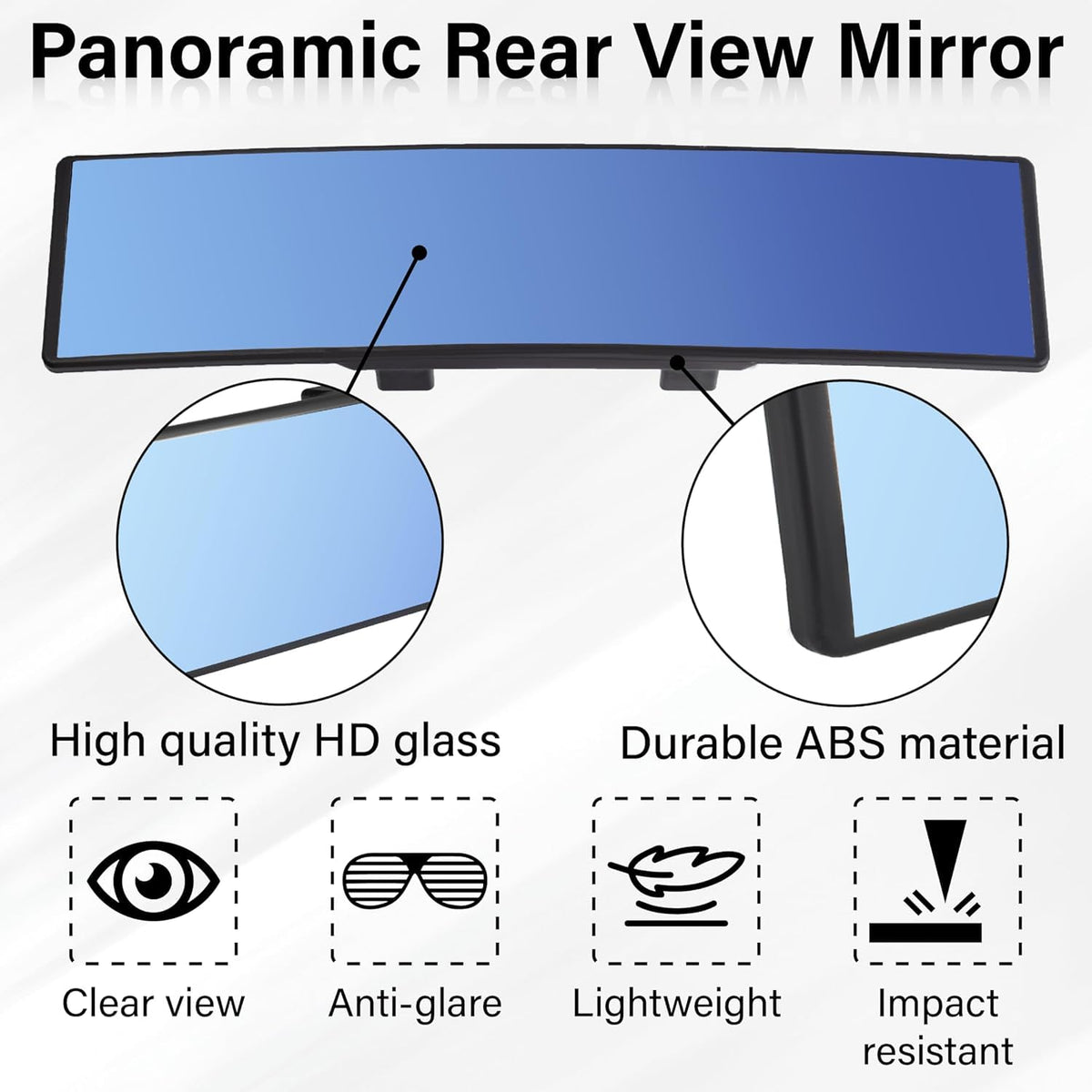 Wide Angle Panoramic Rear View Mirror – Large Vision | Blind Spot Reduction | Safer Driving (MV-132)