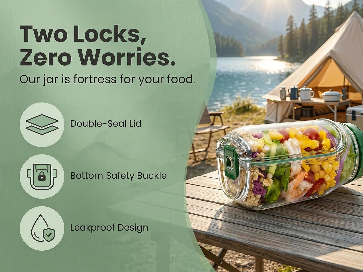 Leakproof Salad Jar with Side Opening & Dressing Container