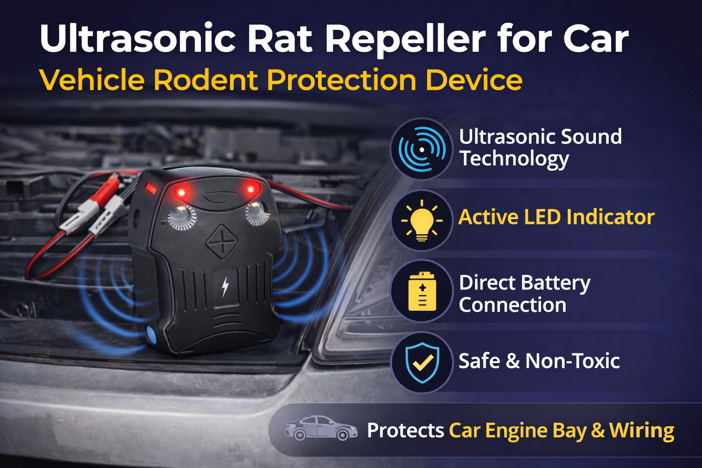 Car Rat Repeller Ultrasonic Device | Protect Engine & Wires