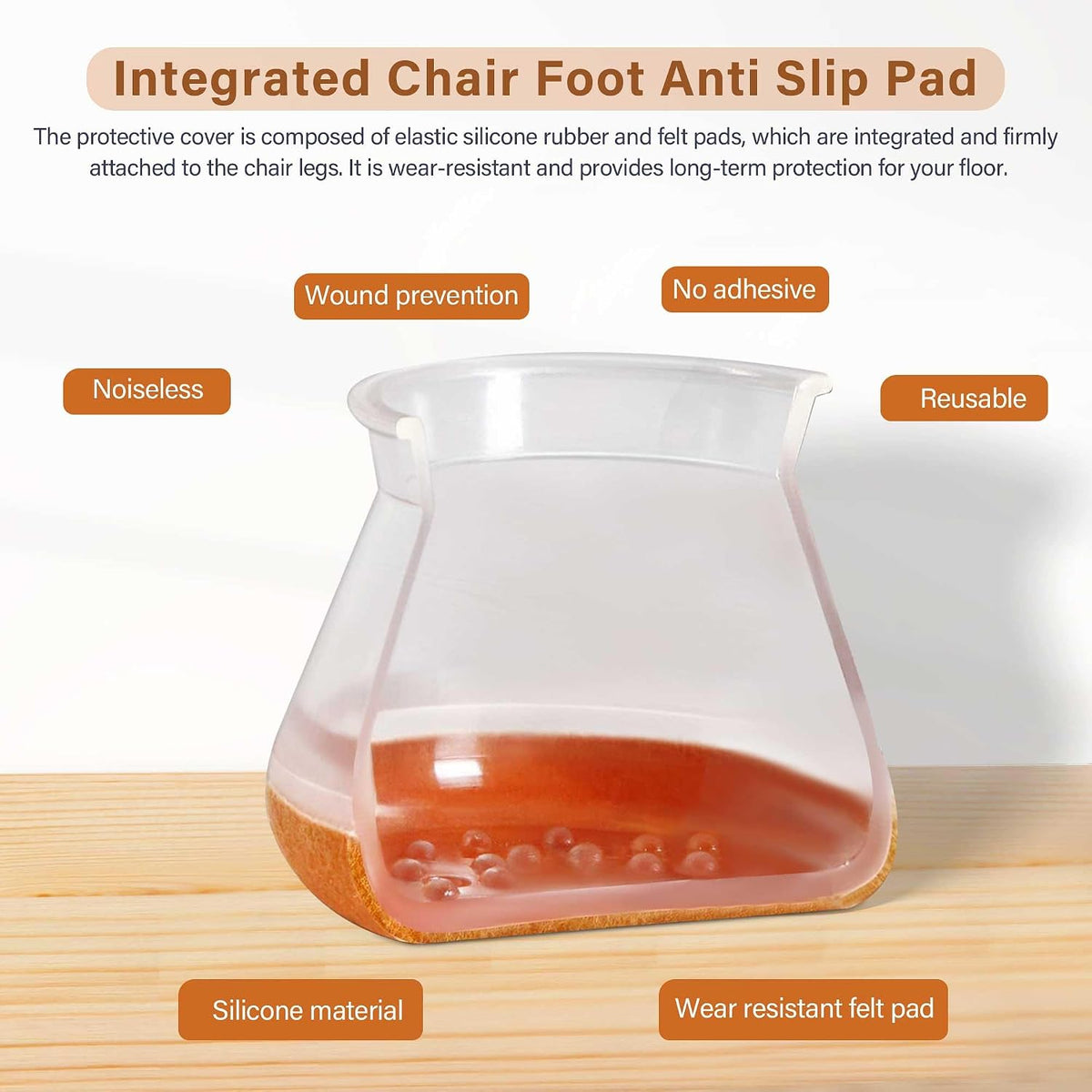 Chair Leg Floor Protectors – Silicone Furniture Caps with Felt Pads, Non-Slip & Noise-Reducing, Pack of 16