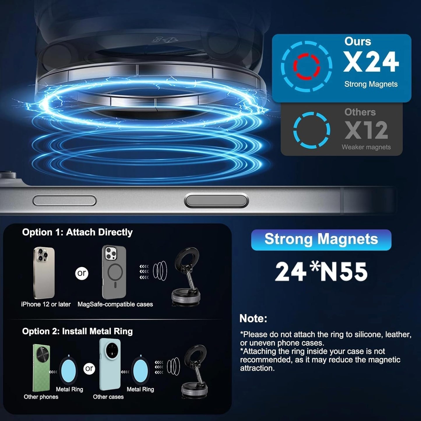 Magnetic Phone Holder – 360° Vacuum Suction Car Mount | Heavy-Duty Magnetic Phone Stand