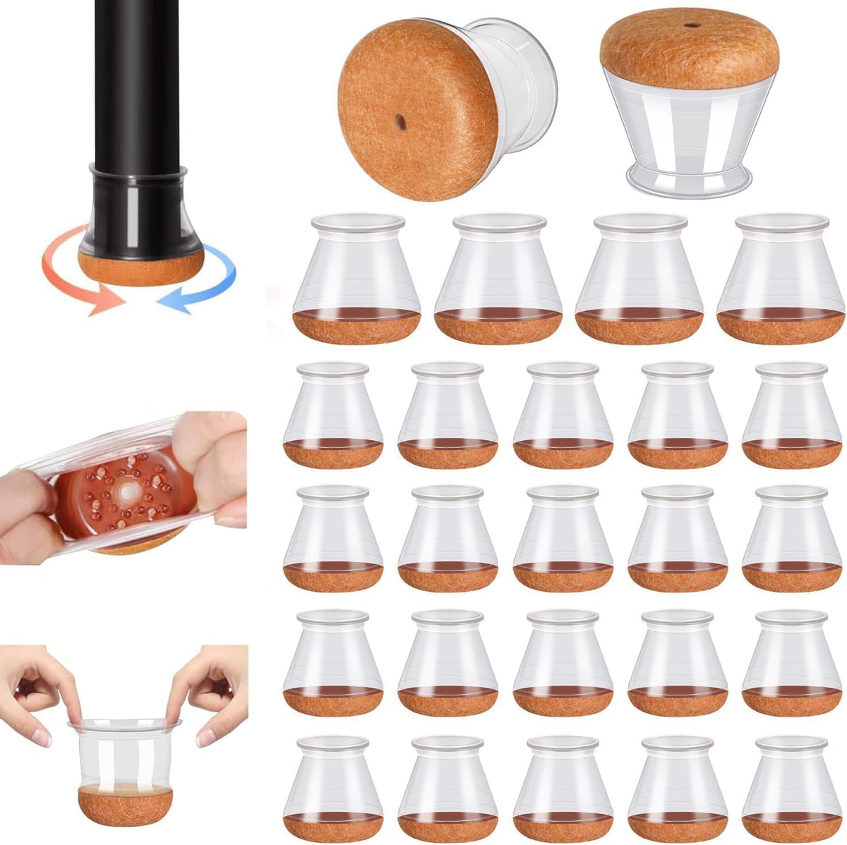 Chair Leg Floor Protectors – Silicone Furniture Caps with Felt Pads, Non-Slip & Noise-Reducing, Pack of 16