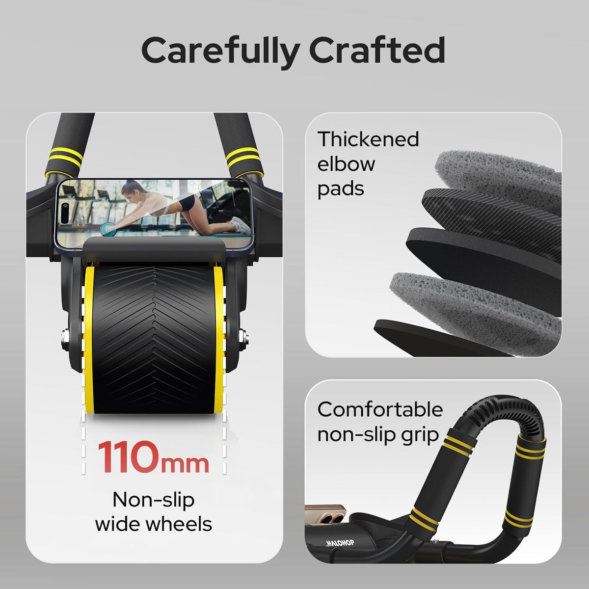 Halohop Automatic Rebound AB Roller Wheel with Calorie Counter & Phone Holder for Full Core Strength Training