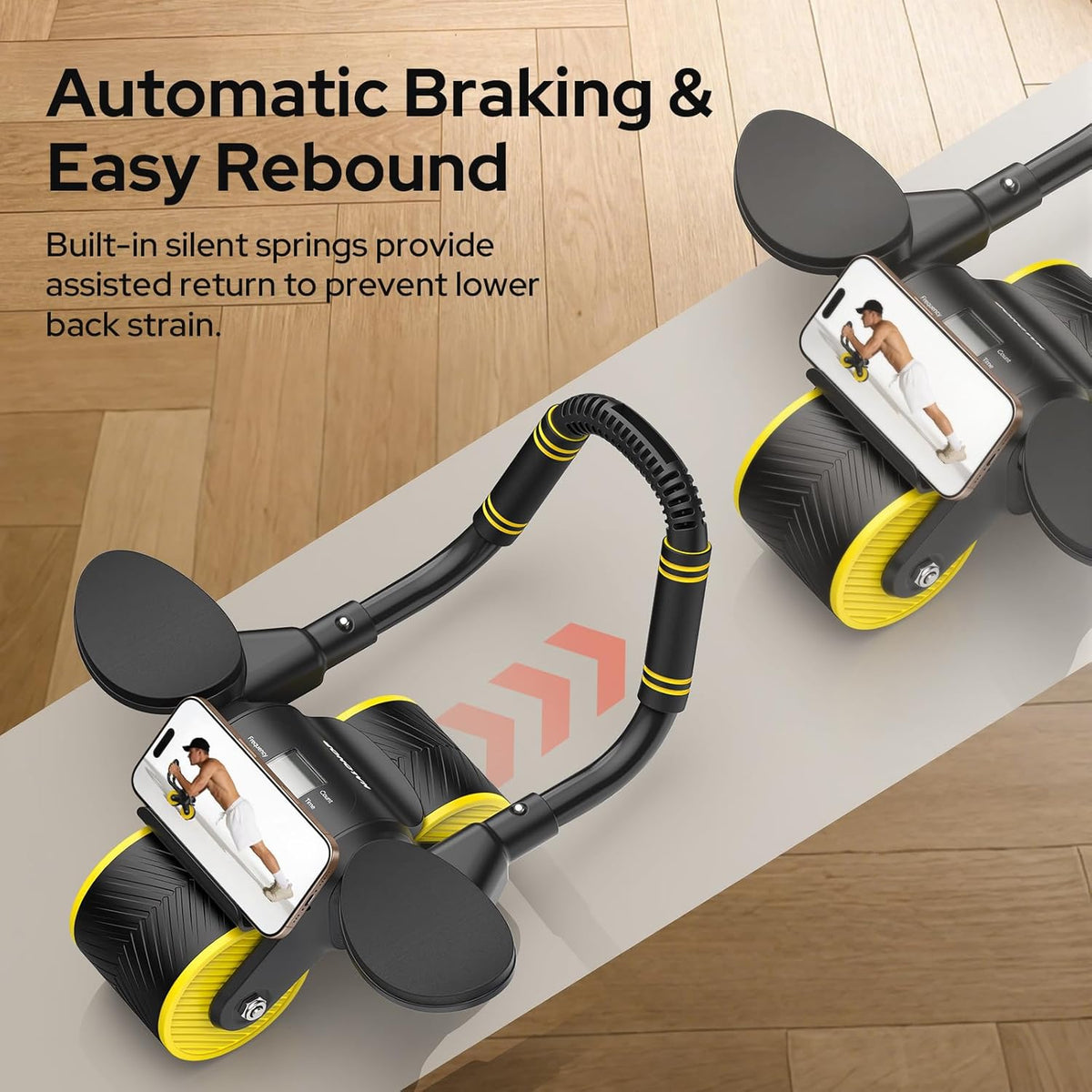 Halohop Automatic Rebound AB Roller Wheel with Calorie Counter & Phone Holder for Full Core Strength Training