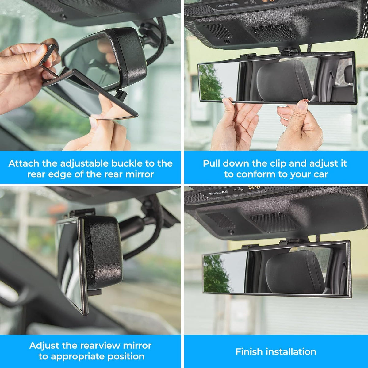 Wide Angle Panoramic Rear View Mirror – Large Vision | Blind Spot Reduction | Safer Driving (MV-132)