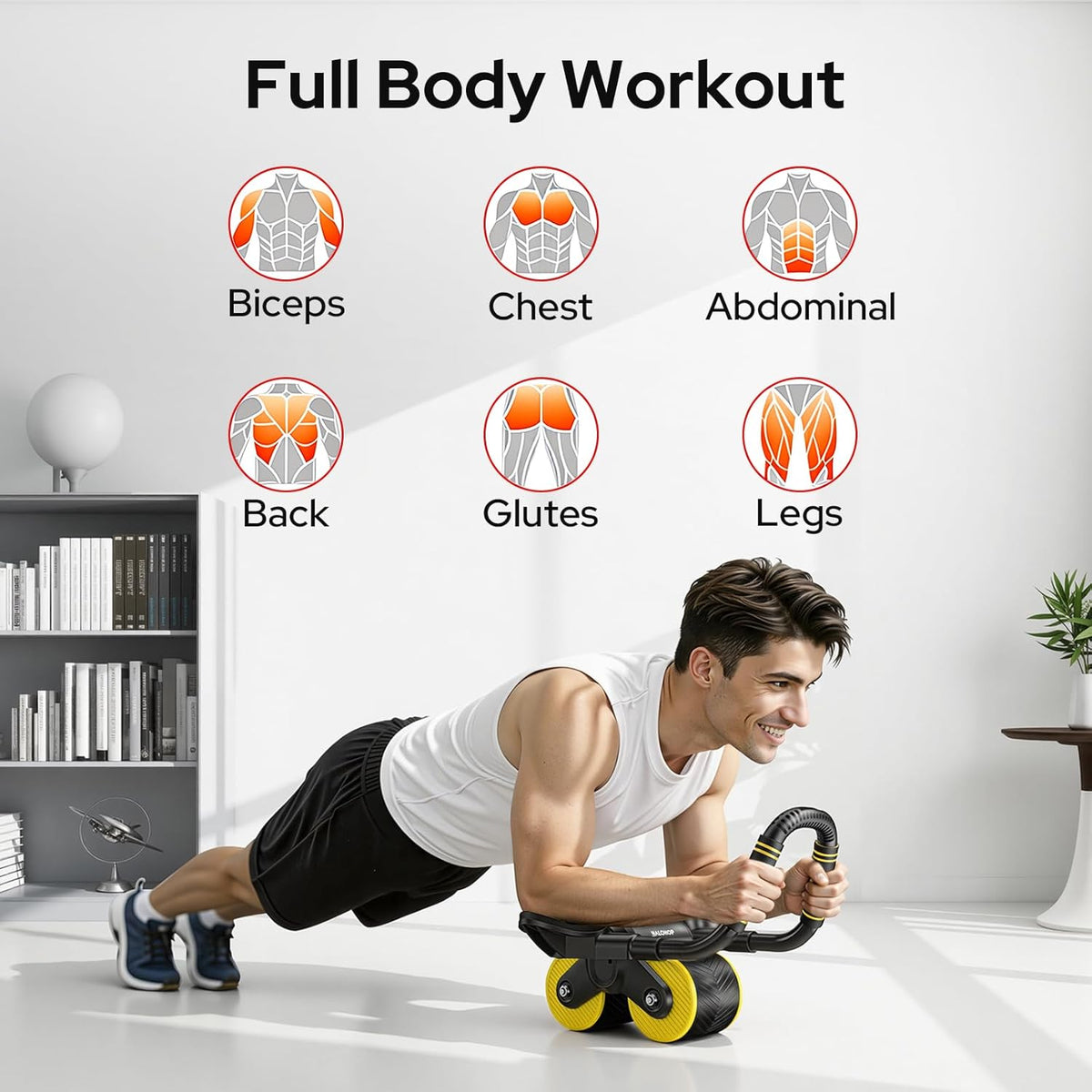 Halohop Automatic Rebound AB Roller Wheel with Calorie Counter & Phone Holder for Full Core Strength Training