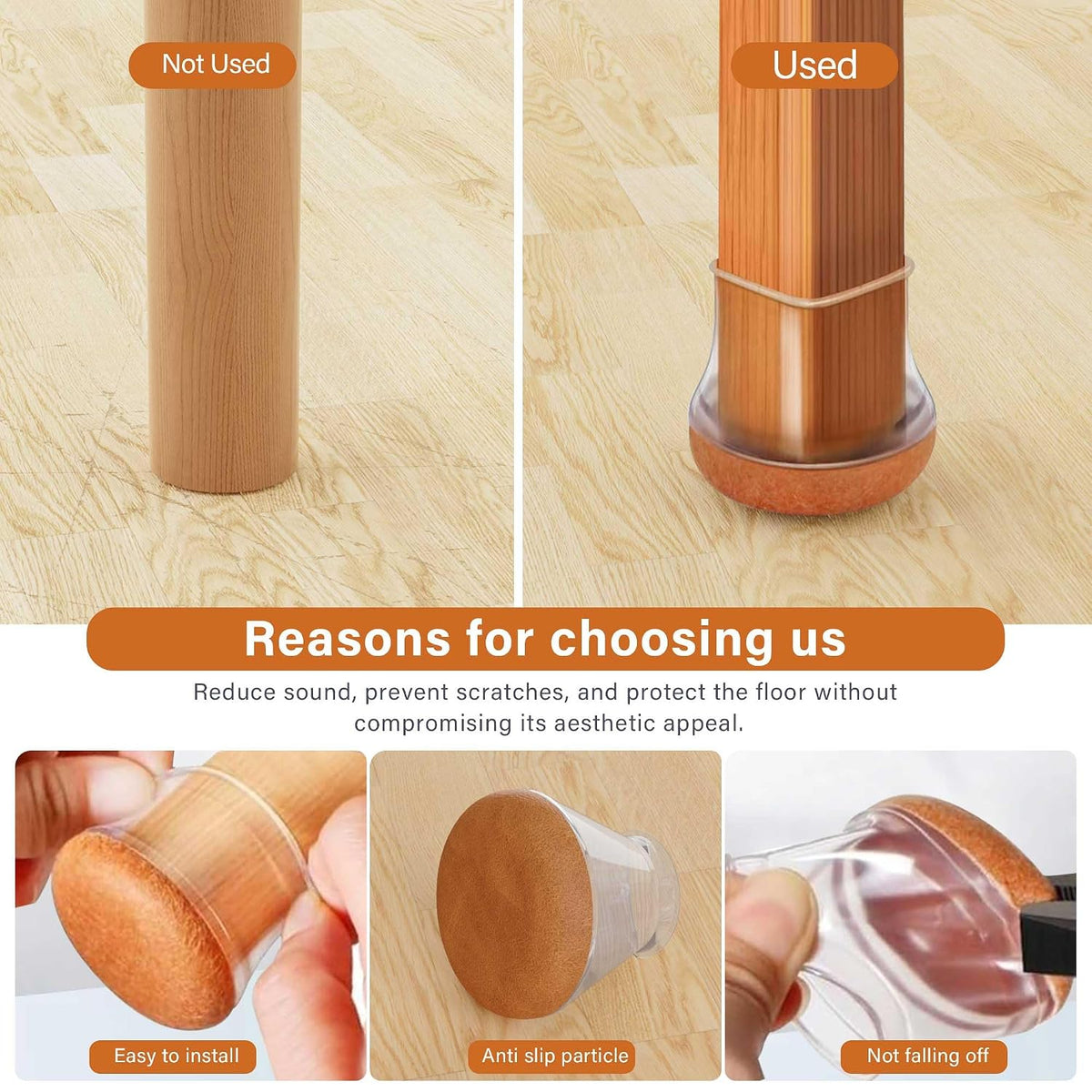 Chair Leg Floor Protectors – Silicone Furniture Caps with Felt Pads, Non-Slip & Noise-Reducing, Pack of 16