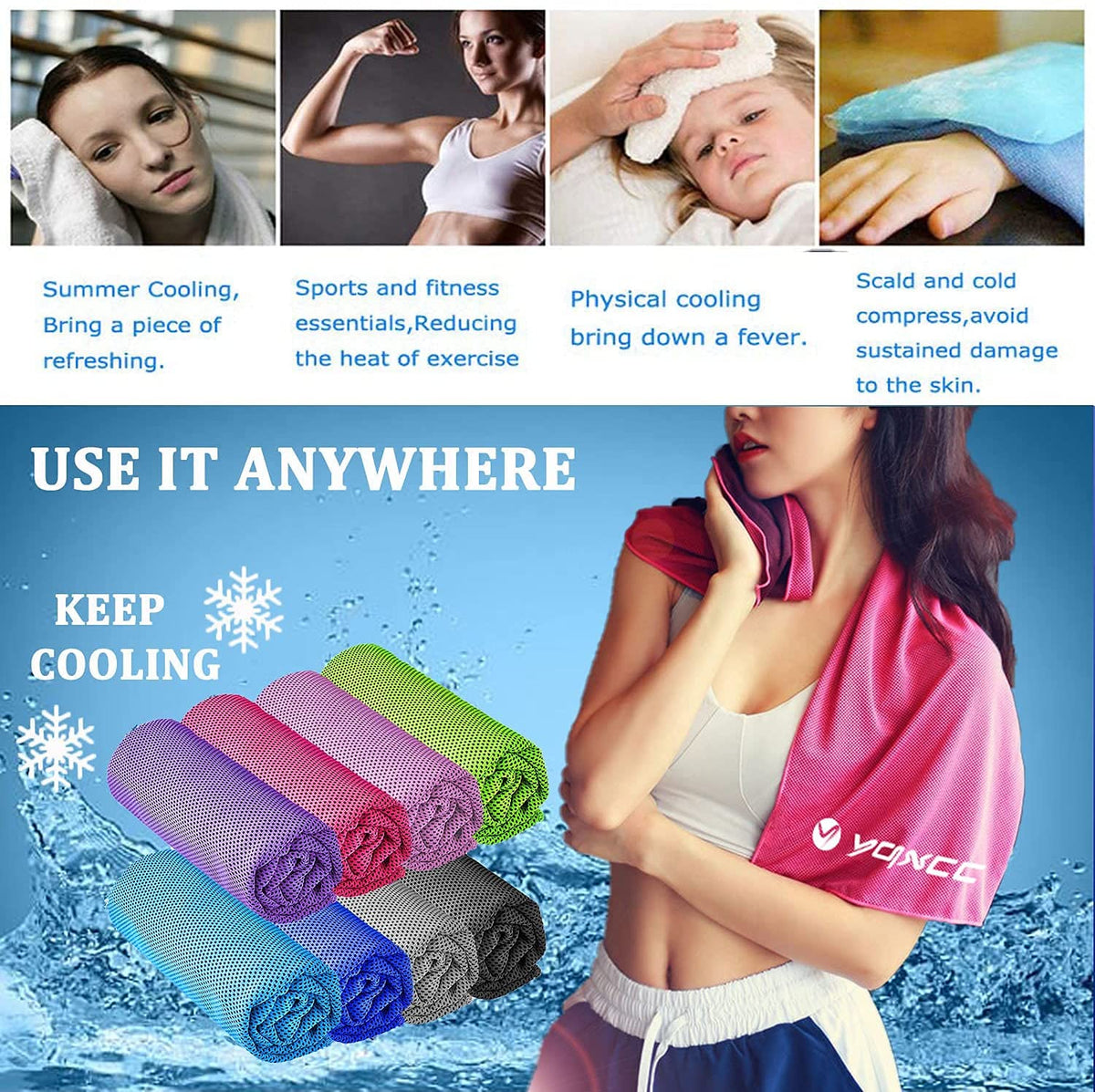 Cooling Towel – Microfiber Ice Towel for Gym, Running, Yoga, Golf, Camping & Outdoor Workouts, Soft & Breathable, Pack of 3