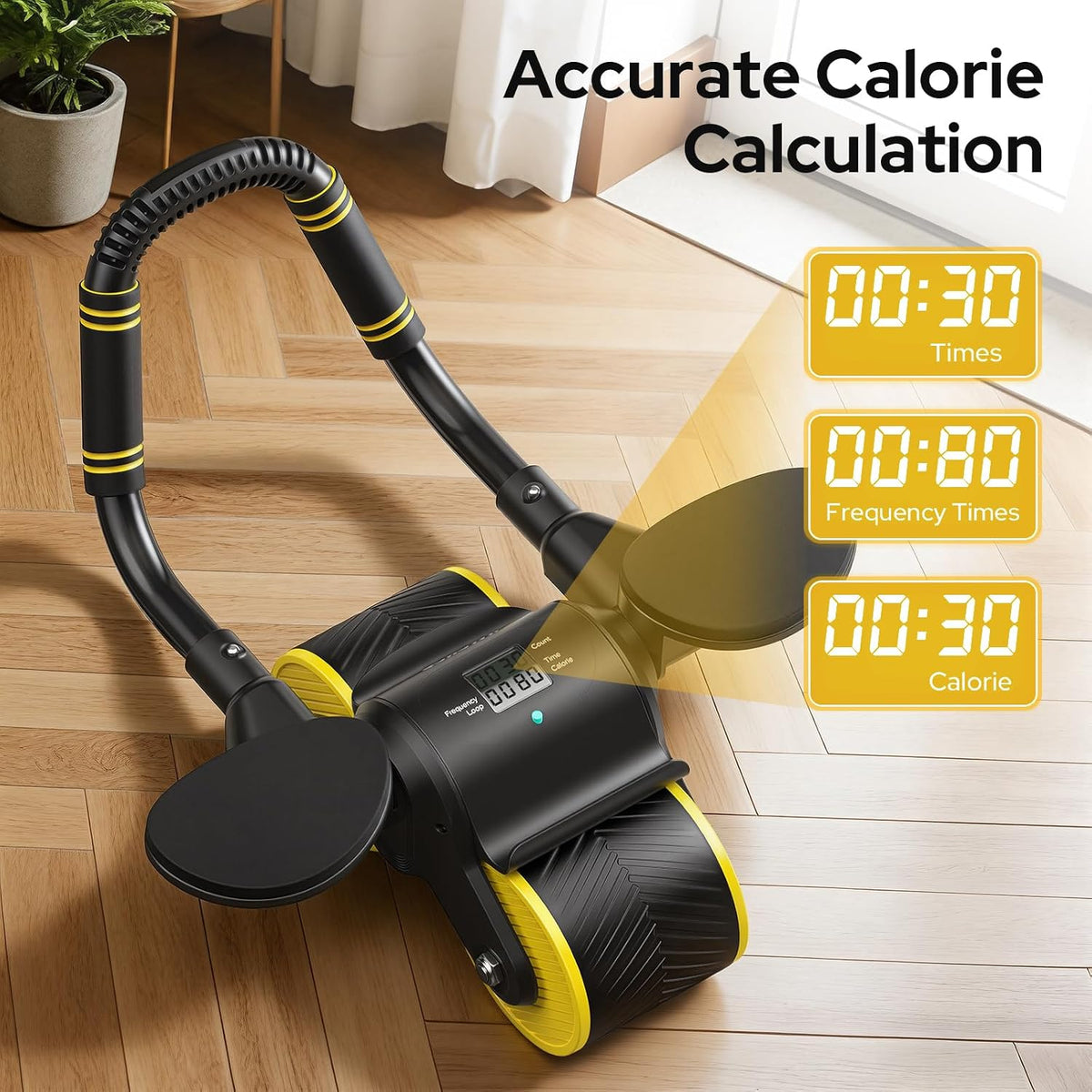 Halohop Automatic Rebound AB Roller Wheel with Calorie Counter & Phone Holder for Full Core Strength Training