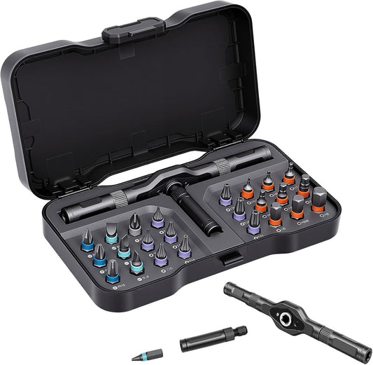 24-in-1 T-Shape Magnetic Screwdriver Set with Ratchet Handle – Multi-Bit DIY Tool Kit