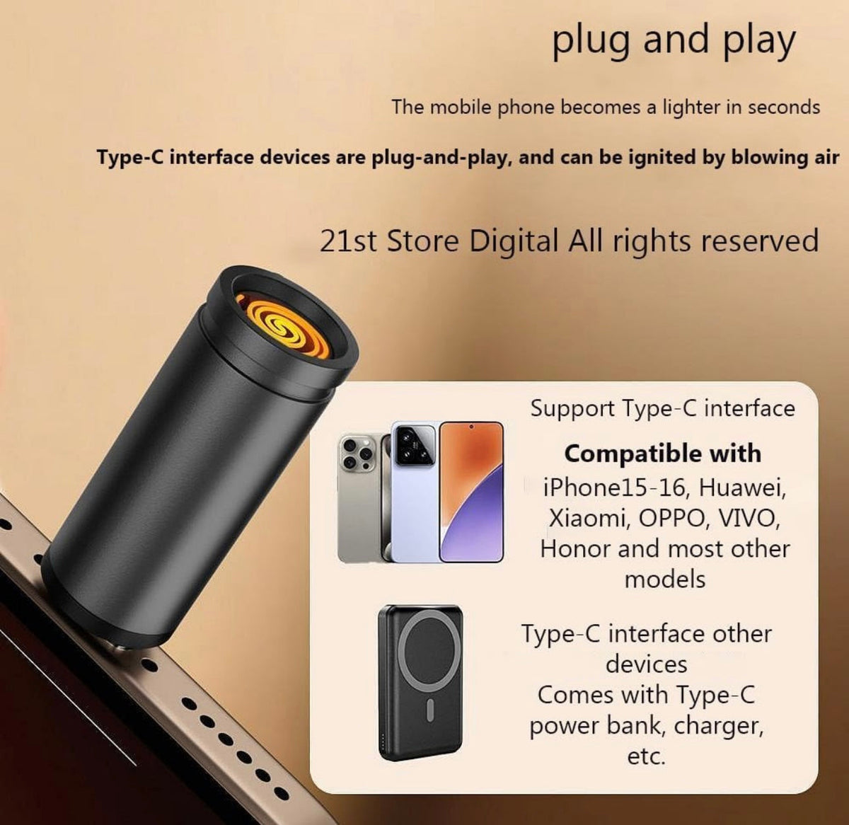 USB Electric Type-C Lighter | Flameless Windproof Mini Keychain Lighter (MV-133)