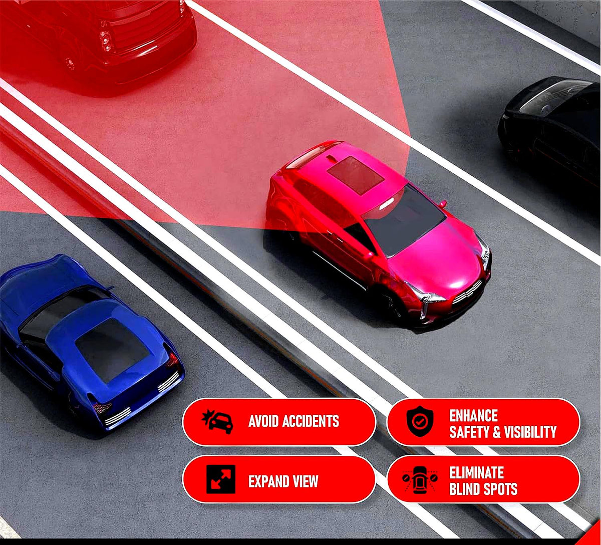 Wide Angle Panoramic Rear View Mirror – Large Vision | Blind Spot Reduction | Safer Driving (MV-132)
