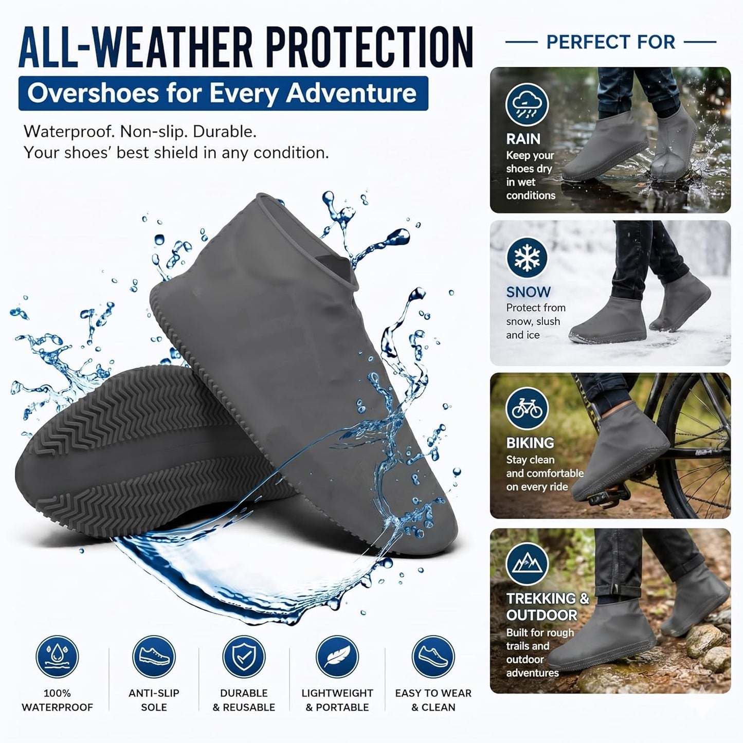 Waterproof Silicone Shoe Covers for Men & Women | Anti-Slip Reusable Rain Shoe Protector